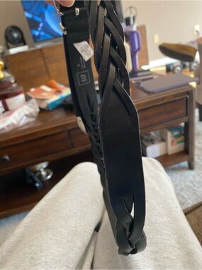 GAP Braided Leather Belt with Silver Buckle - Black